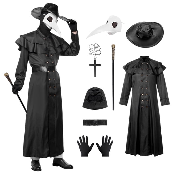Alaiyaky Plague Doctor Costume Adult, Wizard Hooded Cloak with Mask, Priest Robe, Medieval Cosplay Costumes for Halloween
