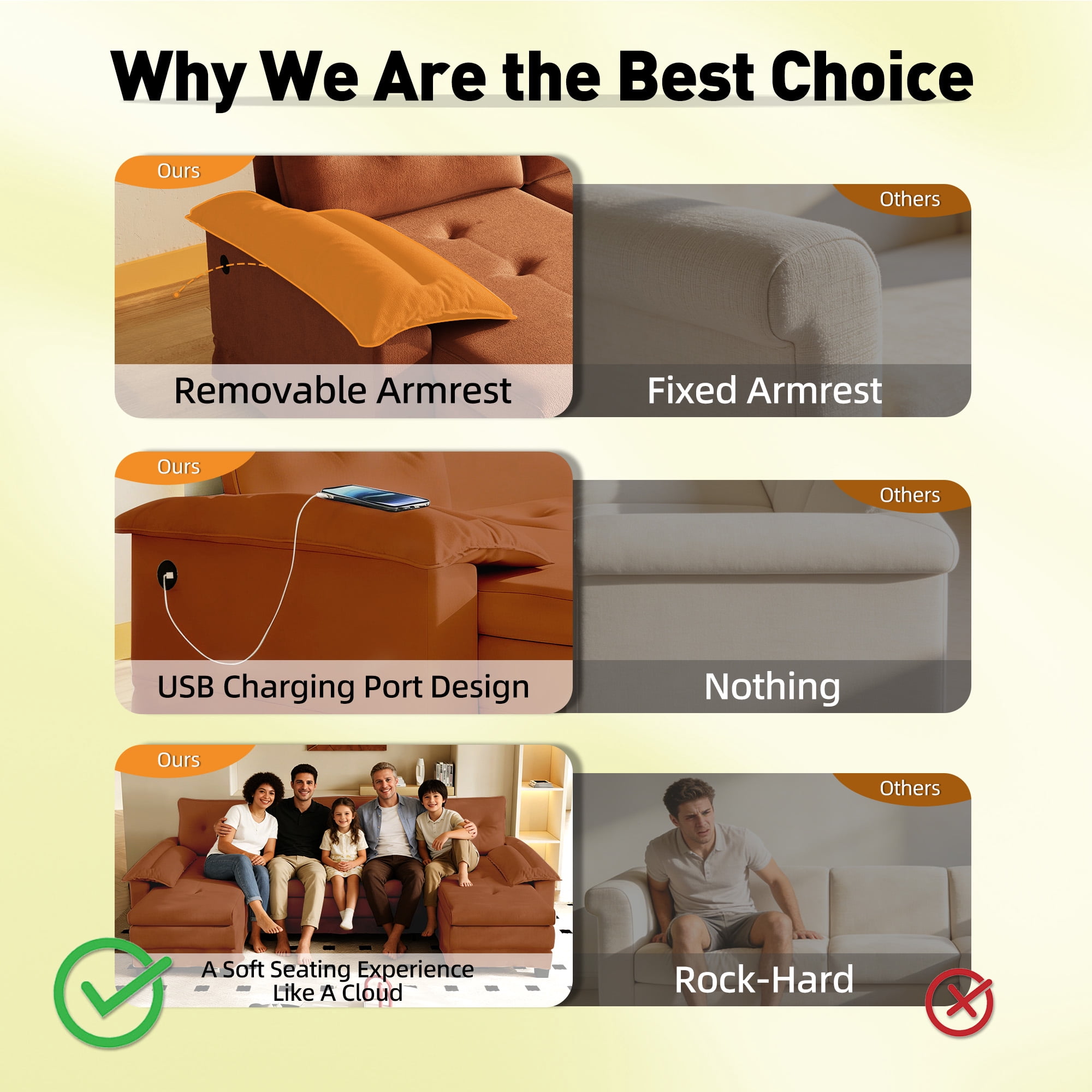 Howcool 110" U-Shaped Sleeper Sofa with Pull Out Bed, USB Ports and Dual Chaise Lounge