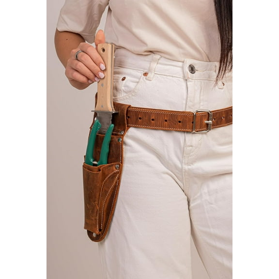 Hori Hori Leather Sheath belt with Pruner and Scissor Pockets. Personalized florist Tool Belt Leather, Gardening Belt with pockets.