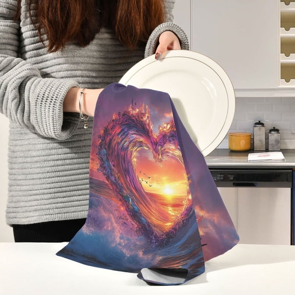 BZSMCE Kitchen Towels Creative Heart-shaped Wave Pattern Durable Kitchen Towel