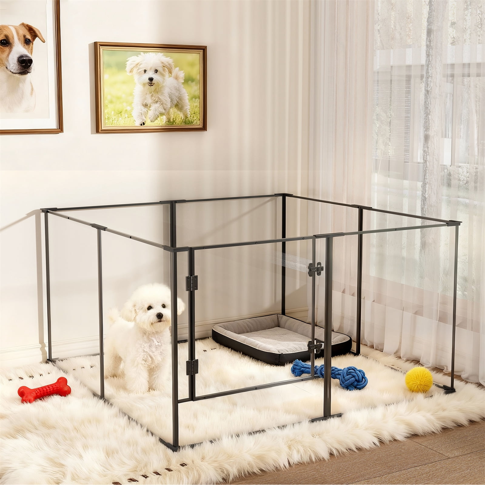 BingoPaw Acrylic Dog Playpen Fence Pet Clear Exercise Play Pen Whelping Box for Small Medium Large Dogs