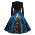 thumbnail image 5 of Women's Casual Fashion V Neck Long Sleeve Christmas Printed Party Vintage Dress for Holiday Events and Retro Style, Perfect for Women's Evening Wear,Navy,S, 5 of 6
