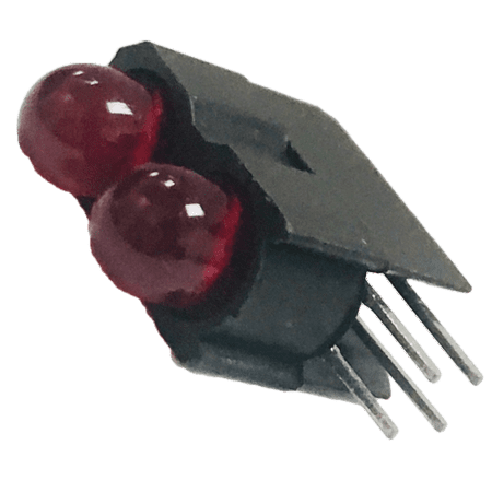 5670H1LC_1LC LED Circuit Board Indicator 2 High Red (x 2) Diffused, Tinted 1.8V 7mA Round with Domed Top, 5mm (T-1 3/4) Through Hole, Right Angle