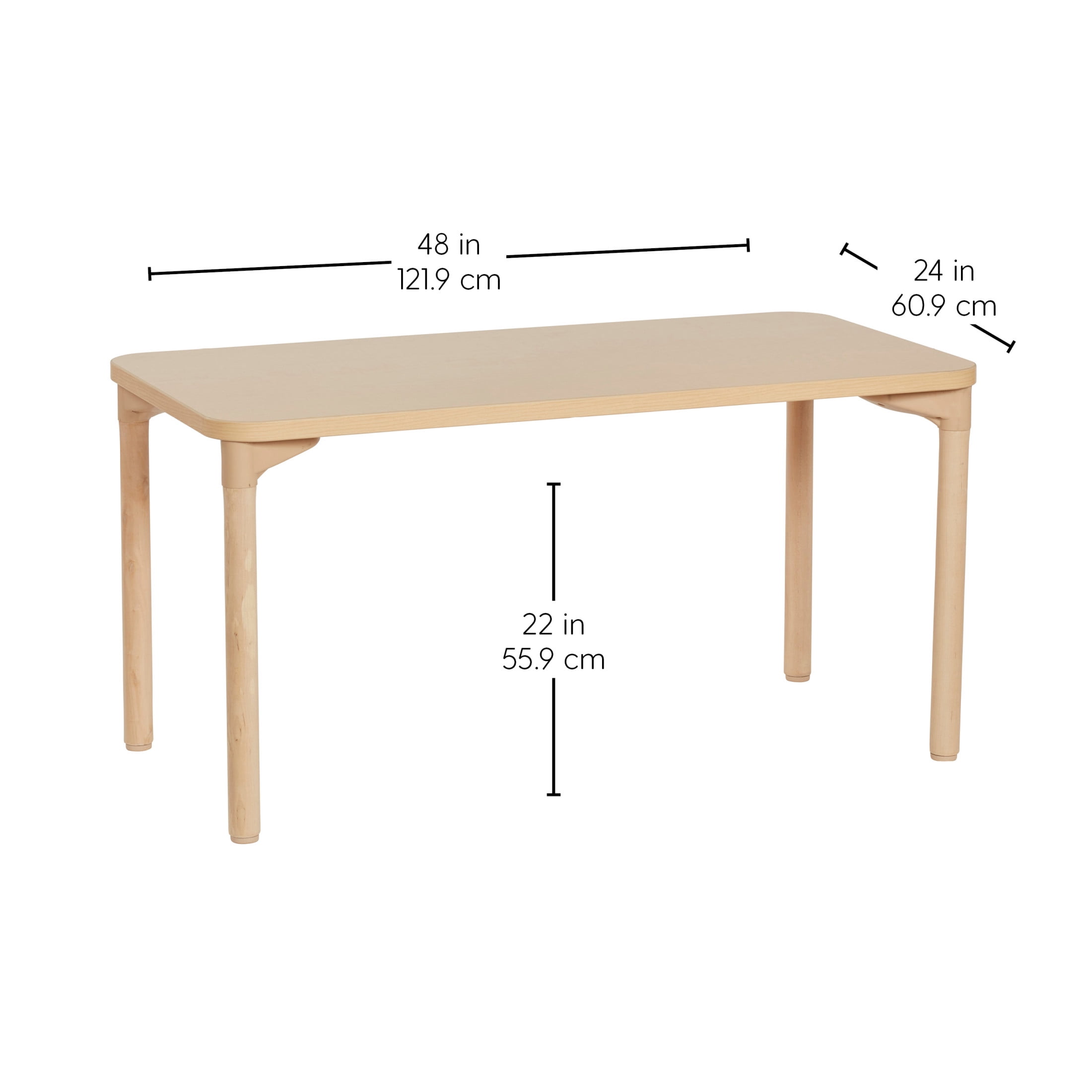Factory Direct Partners Rectangle Kids All-Purpose Activity Table with 22" Wood Legs, Maple, 24" x 48"