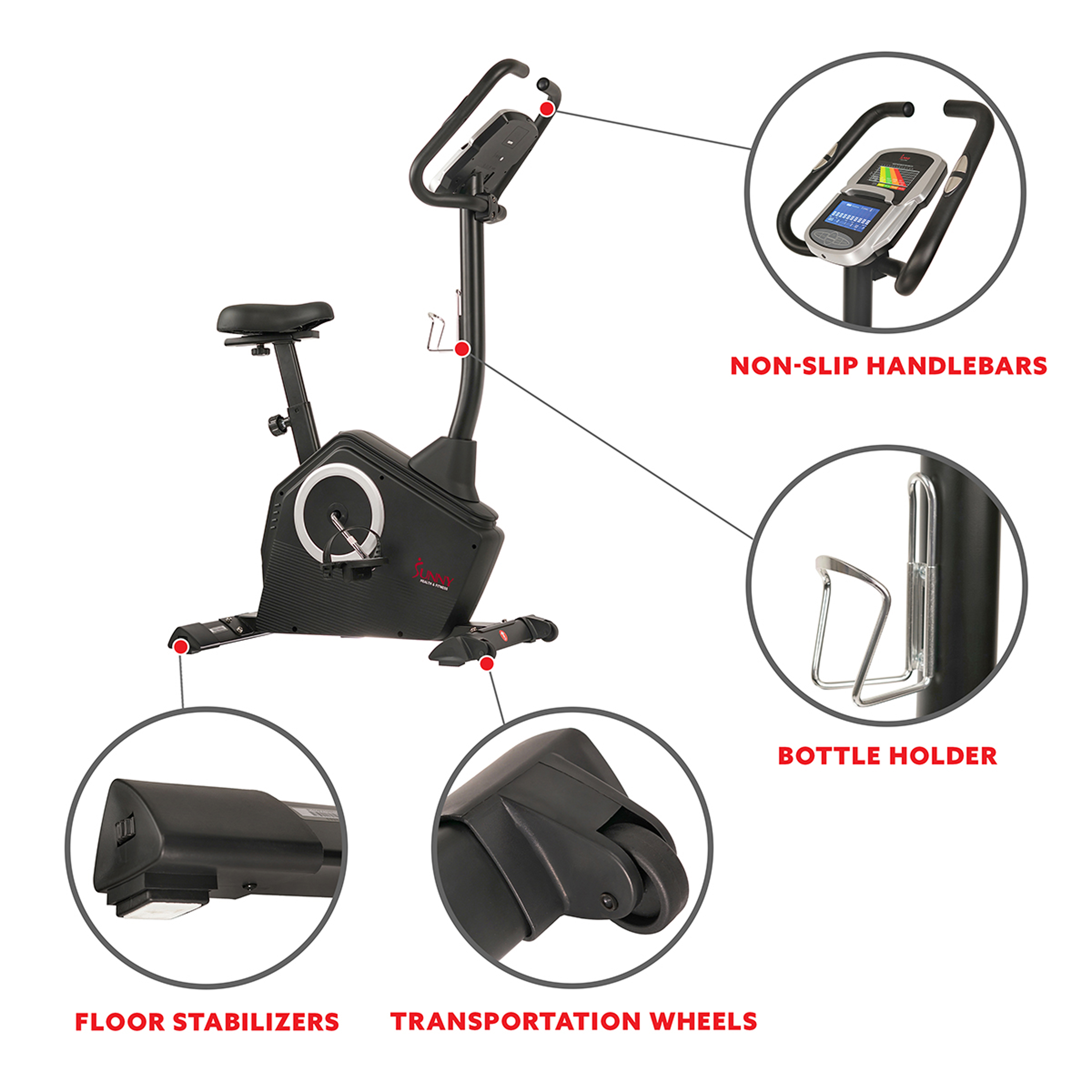Sunny Health & Fitness Magnetic Upright Exercise Bike w/ LCD, Pulse Monitor, Stationary Cycling and Indoor Home Workouts SF-B2883 - image 4 of 9