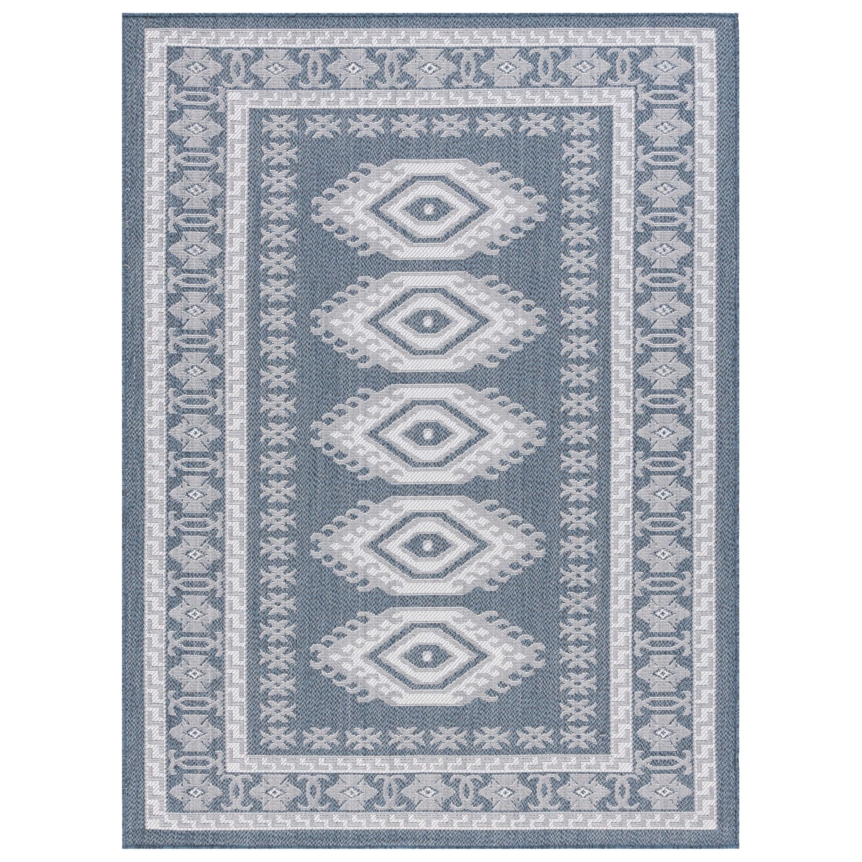 SAFAVIEH Machine Washable Rug Indoor/Outdoor Bermuda Collection - Bermuda Fredrick Geometric Indoor/Outdoor Area Rug, Navy/Ivory, 6'7" x 6'7" Round