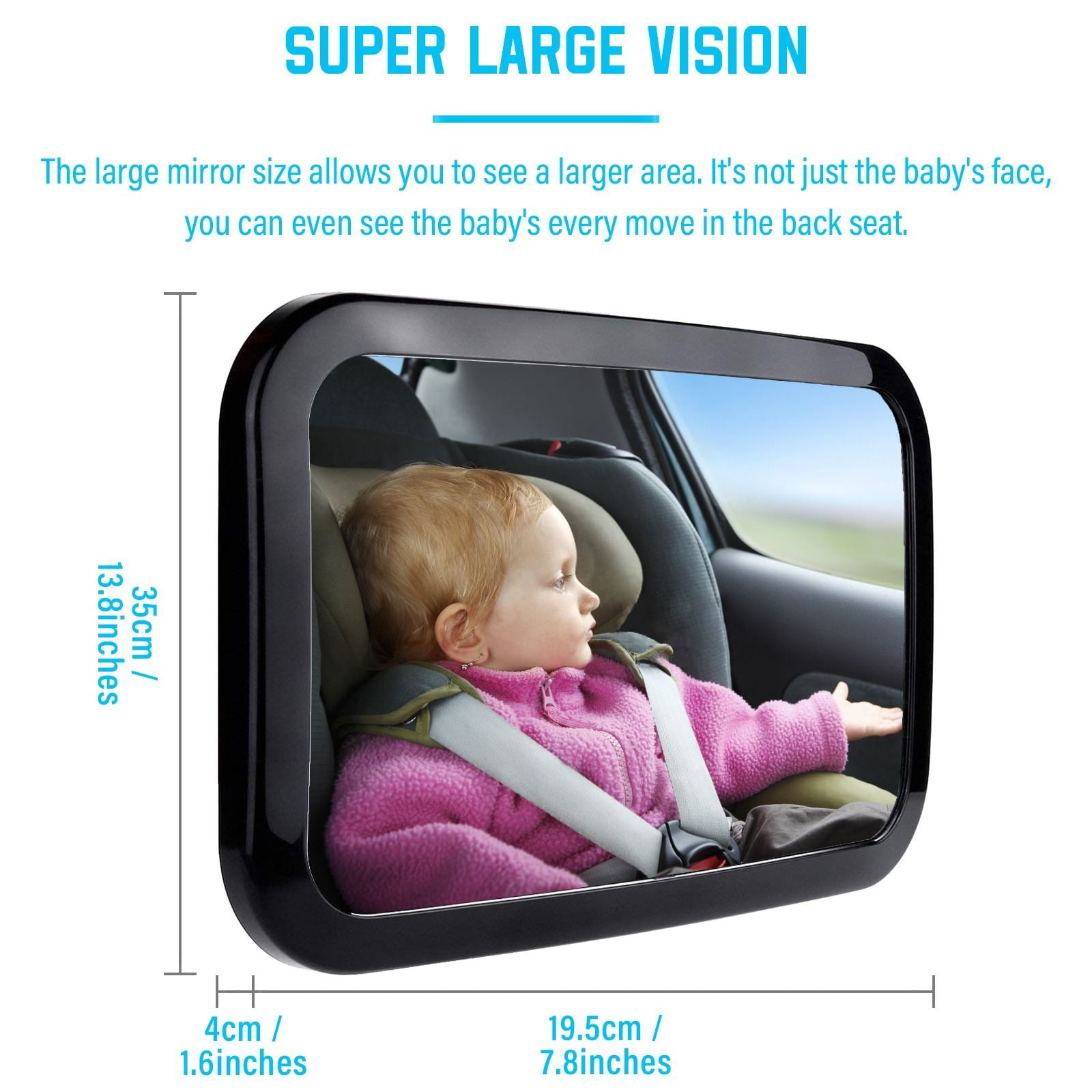 Sunferno Baby Car Mirror - Unbreakable Certified Rear Facing Car Seat  Mirror for Effortlessly Monitoring Your Child in The Back Seat - Crash  Tested, Durable and Adjustable Infant Baby Mirror for Car 