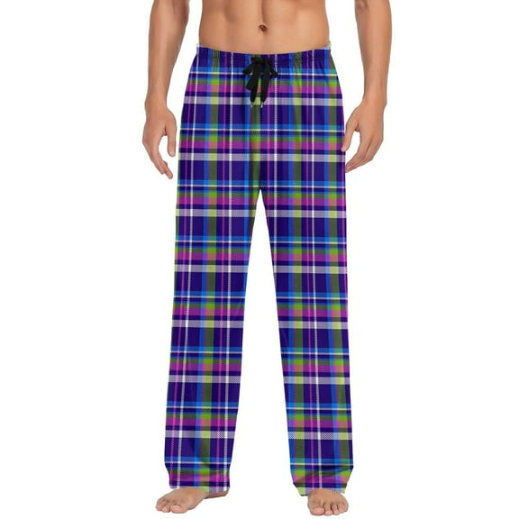 FAVIPT Men Plaid Pajama Pants Lightweight Flannel Soft Pj Straight Leg Drawstring Loungewear Sleep Casual Loose Bottoms with Pockets 2025 Purple,S