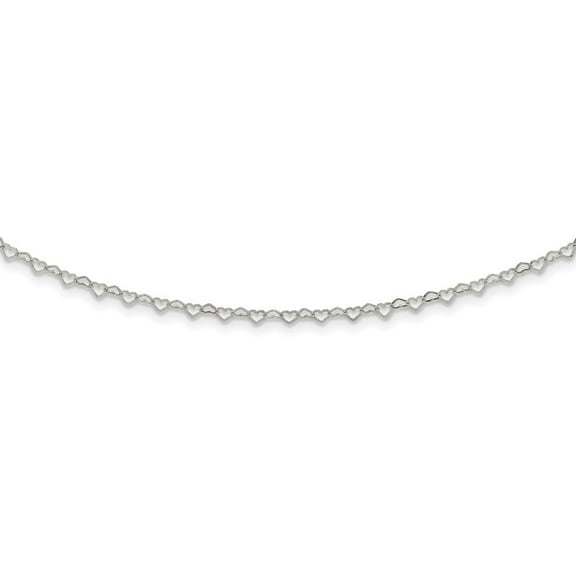 Auriga Fine Jewelry 925 Sterling Silver Polished Hearts Link With 4in ext. Choker Necklace 12" Valentine's Day Gift for Women