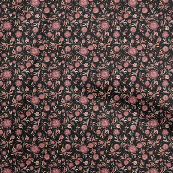 oneOone Polyester Spandex Black Fabric Asian Suzani Sewing Fabric By The Yard Printed Diy Clothing Sewing Supplies 56 Inch Wide