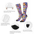 thumbnail image 3 of Xecao The Garden Tricolor Pansy Flower print thigh-high socks, crafted for both men and women with a stretchy, high-opaque design perfect for daily wear, 3 of 6