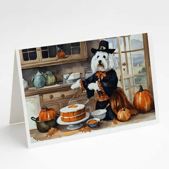 Coton De Tulear Fall Kitchen Pumpkins Greeting Cards and Envelopes Pack of 8 7 in x 5 in