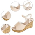 thumbnail image 5 of Rokment Women's Platform Wedge Dressy Sandals Trendy Casual Faux Wood Chunky High Heels Peep Toe Ankle Strap Summer Shoes for Daily Vacation Beige Size 6, 5 of 7