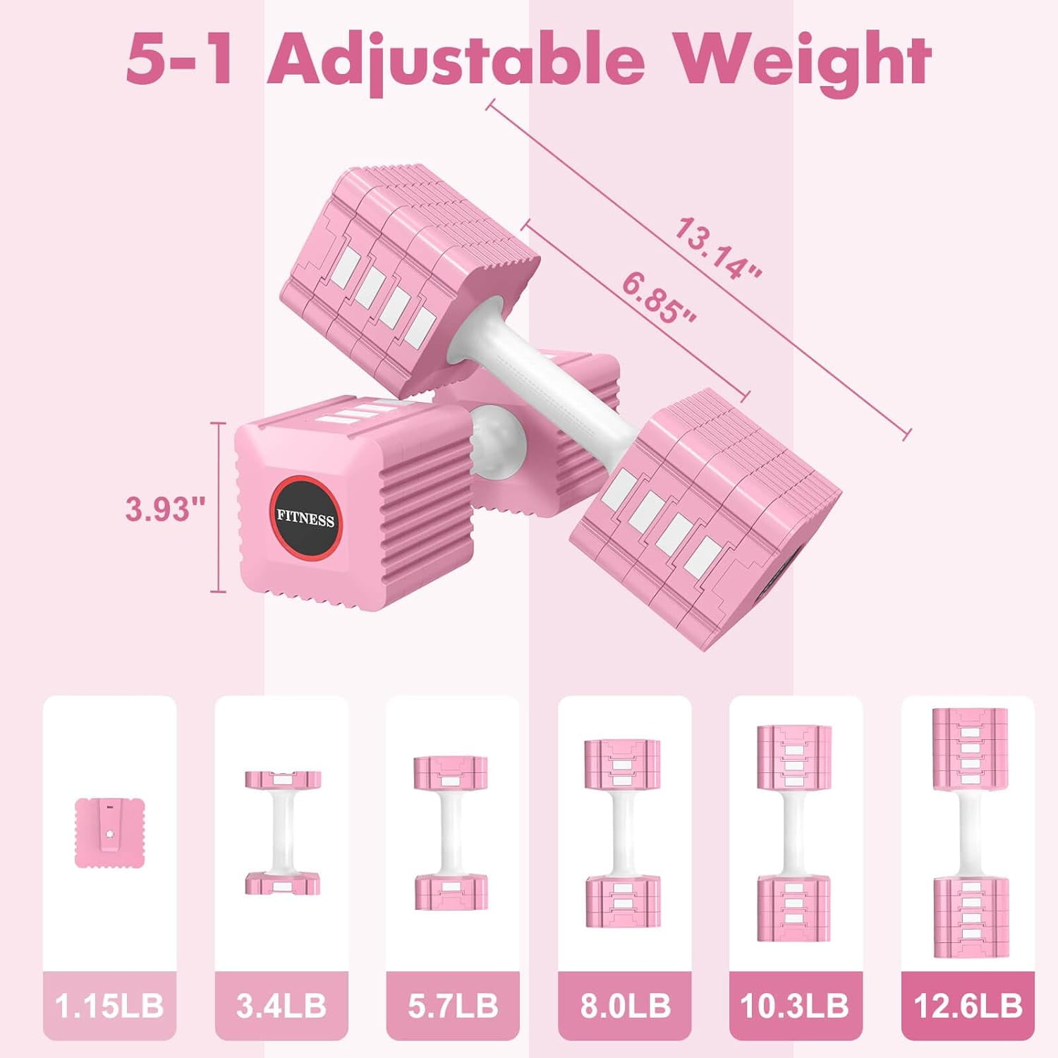 Adjustable Dumbbell Set, Hand Weights Set for Women/Men, 3.4lb, 5.7lb, 8.0lb, 10.3lb, 12.6lb Adjustable Weights Dumbbells Set for Home Gym Strength Training