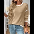 thumbnail image 4 of Suéteres de Cuello Redondo, Larga, Oversize, con Bloques de Color, de Punto Acanalado y Abertura Lateral para Mujer (Otoño de 2025) Caqui XXL, 4 of 9