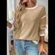 thumbnail image 4 of Suéteres de Cuello Redondo, Larga, Oversize, con Bloques de Color, de Punto Acanalado y Abertura Lateral para Mujer (Otoño de 2025) Caqui M, 4 of 9