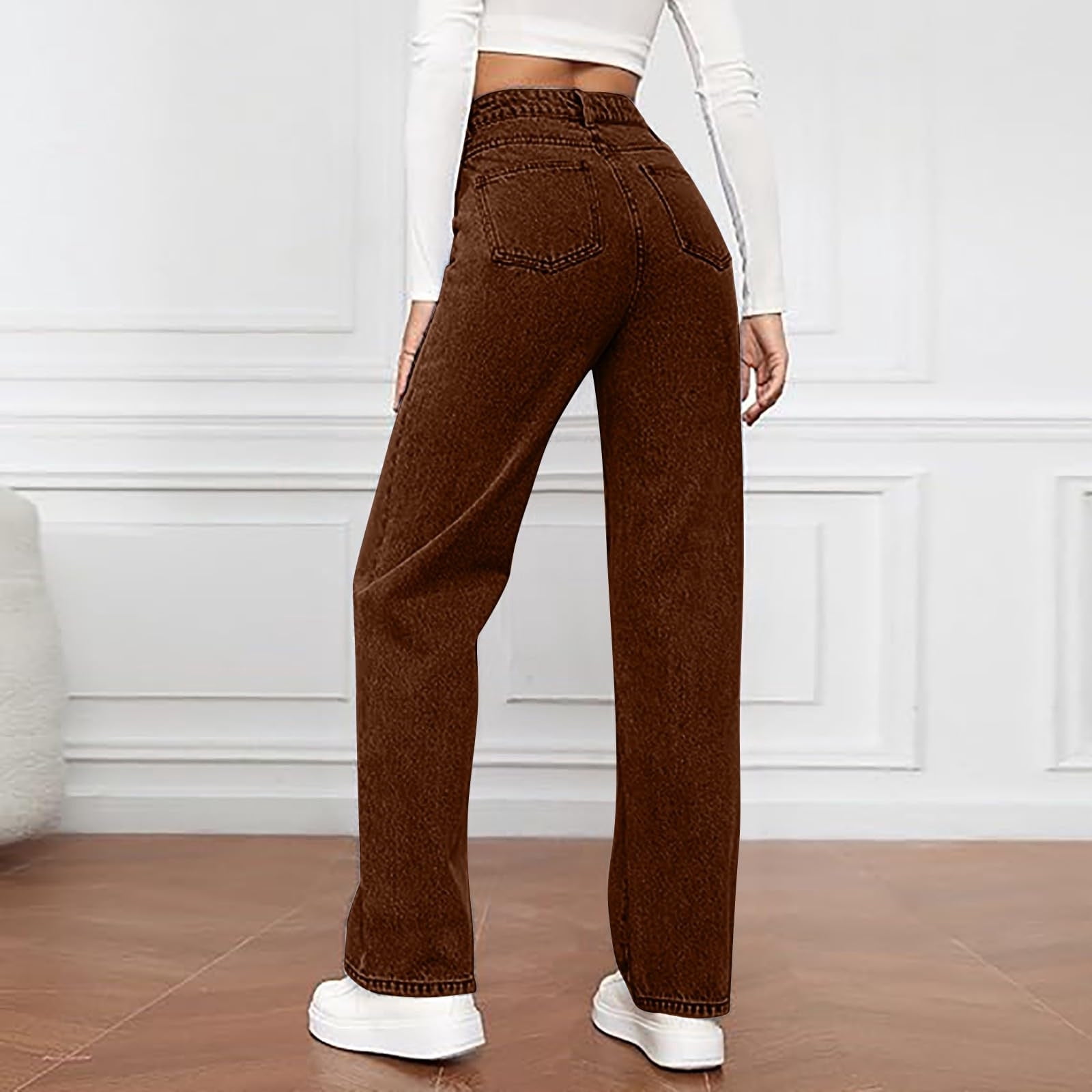 Womens Jeans High Waisted Straight Leg Loose Stretchy Lightweight Tummy Control Trendy Jeans for Women with Pockets