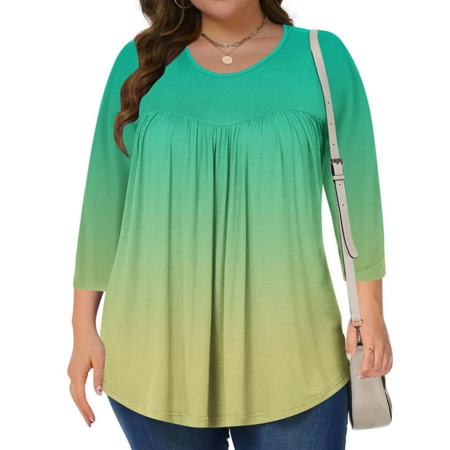 ZMFXJPE Hauts pour Femmes Liquidation Hauts à Manches 3/4 Femmes Hauts d'Été pour Femmes avec Manches Chemisiers Décontractés pour Femmes Automne, Vert, 3TG