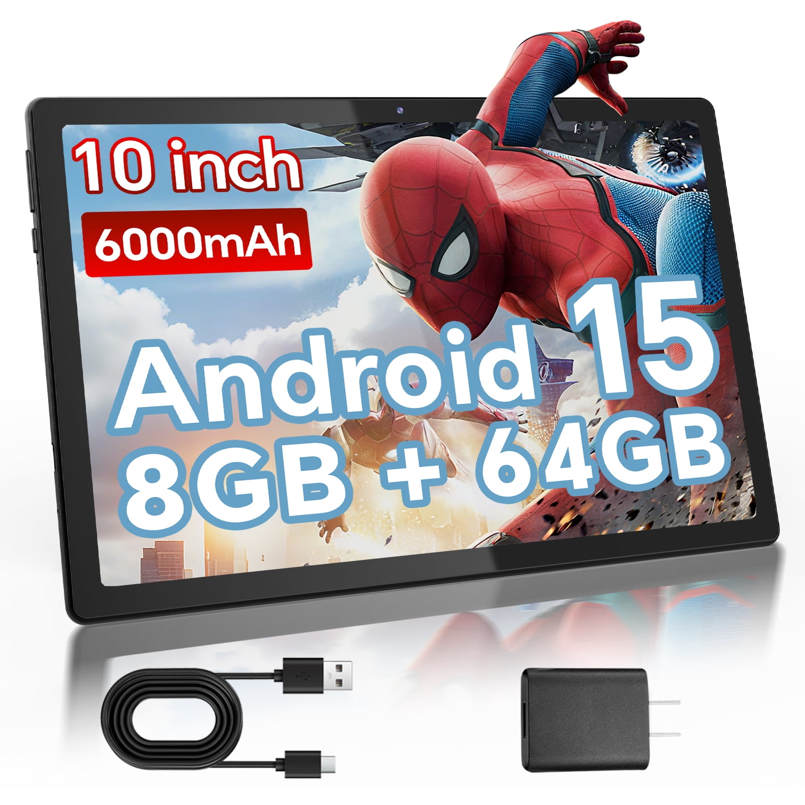 10.1" Android 15 Tablet, 8GB+64GB, 6000mAh Tablet Computer, Dual Camera,2025 Android WiFi Tablet-Black