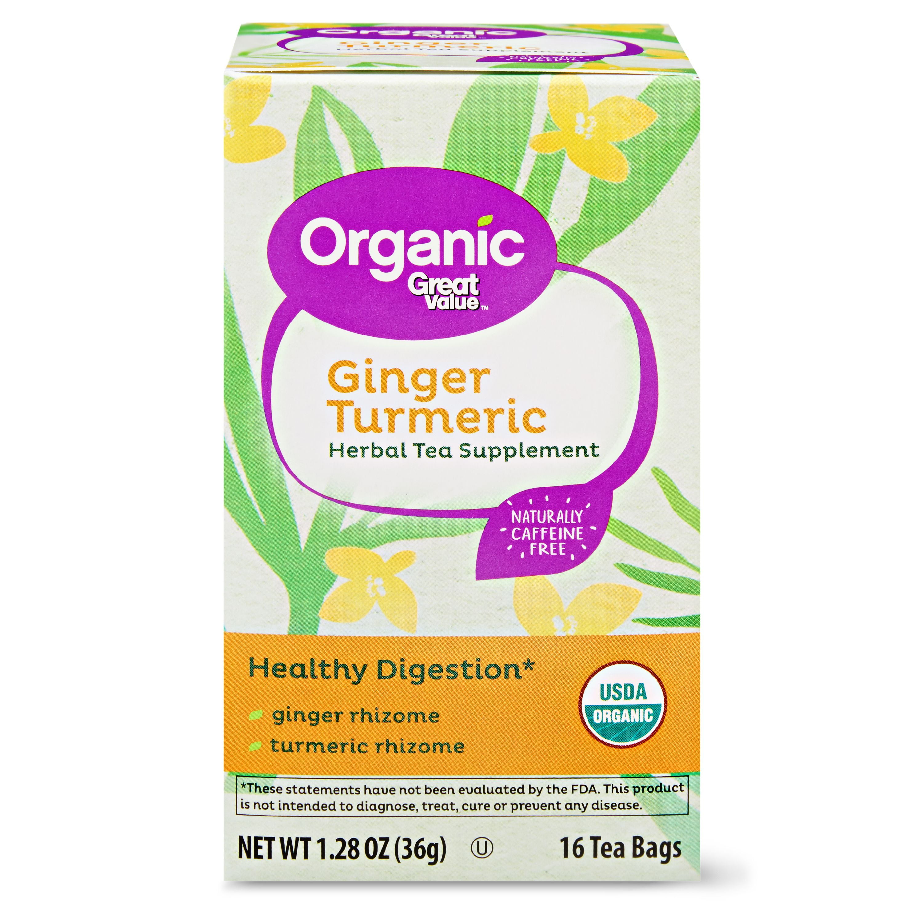 Great Value Organic Herbal Tea Supplement, Ginger Turmeric, 1.28 oz, 16