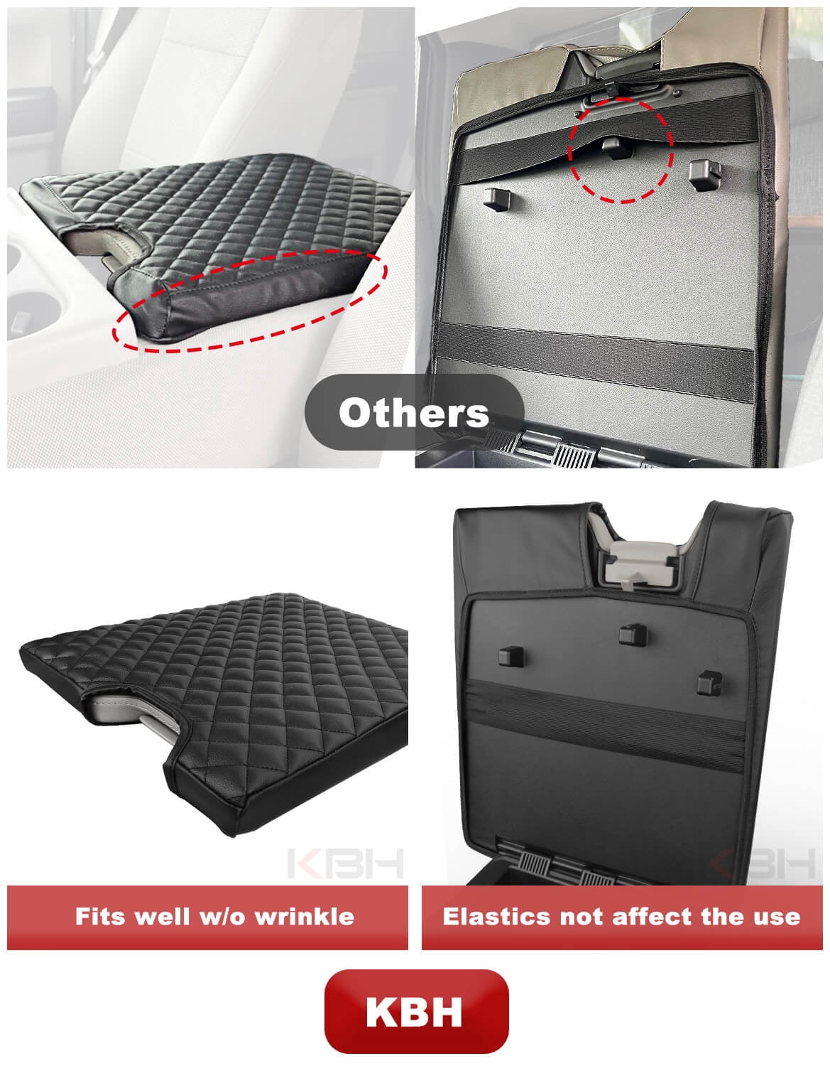 KBH Center Console Cover for 2015-2025 Ford F150 Accessories, 2017-2025 F250 F350 F450 with 40/20/40 Jump Seat, Black Leather Middle Console Armrest Cover for Truck Interior