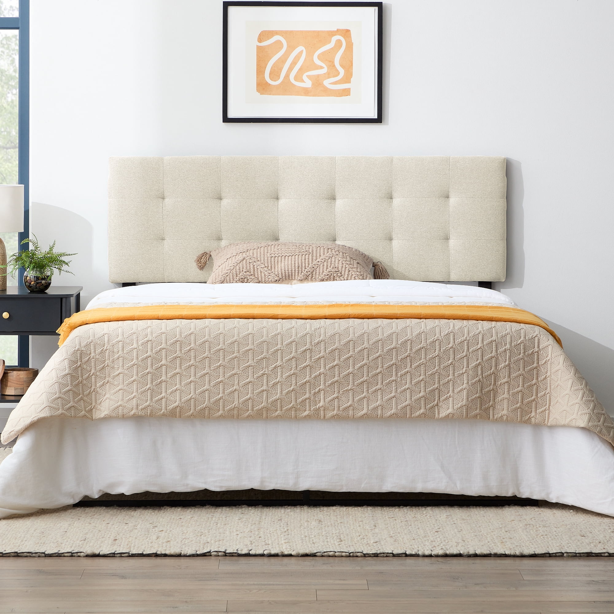 Rest Haven Eugene Square Tufted Upholstered Headboard, King/Cal King, Cream