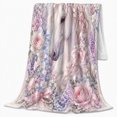 thumbnail image 2 of Pink ribbon white horse floral Flannel Blanket cozy pastel equine artwork Home Decor for couch bedroom nursery nook, Mother's Day Gift for horse lovers and moms, 2 of 9