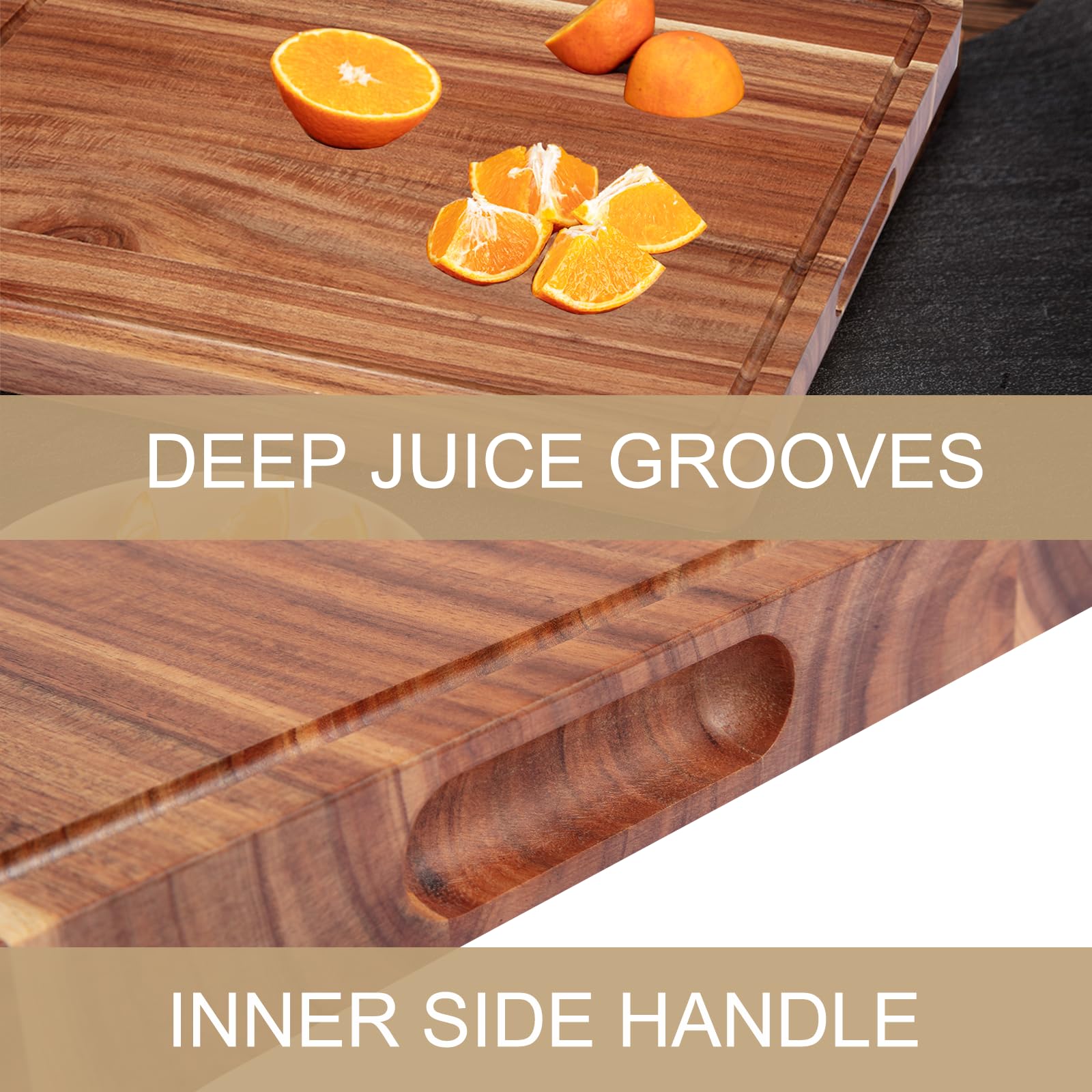 Extra Large Wood Cutting Board for Kitchen, 24" x 18"/20" x 15" Acacia Wood Large Butcher Block Cutting Board with Juice Groove, Thick Wooden Chooping Board Carving Board for Meat Turkey Vegetables