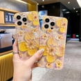 thumbnail image 2 of Compatible with iPhone 15 Pro Max Case Glitter Oil Painting Flower Cute Border Floral Case Girly Women Girls Camera Protection Soft TPU Shockproof Cover Retro Colorful Case,Yellow, 2 of 8