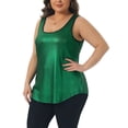 thumbnail image 2 of DARING DIVA Women's Plus Metallic Tank Top Sleeveless Shiny Party Tops 1X Dark Green, 2 of 6