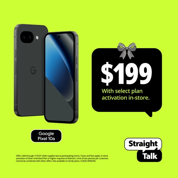 Straight Talk Google Pixel 10A, 5G, 128GB, Black - Prepaid Smartphone [Locked to Straight talk]