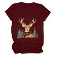 thumbnail image 4 of larppty Women Short Sleeve Christmas Reindeer Graphic Crew Neck T-Shirt (Wine, M), 4 of 6