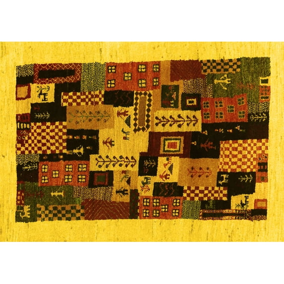 Ahgly Company Indoor Rectangle Abstract Yellow Contemporary Area Rugs, 8' x 12'