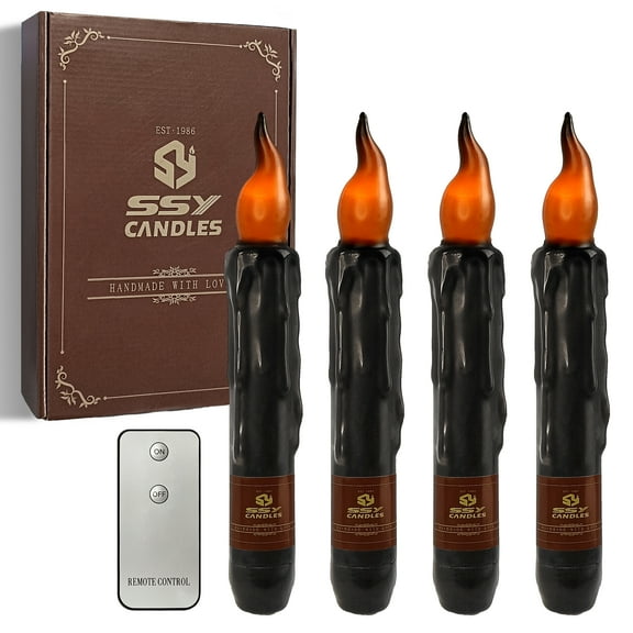 Flameless Candle Taper Candlesticks,4pcs Real Wax LED Tapered Dipped Candles 6 INCH Battery Powered Chandelier Remote Candle Sticks for Weddings Vigil Harry Potter