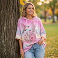 thumbnail image 7 of gzxflxpge Breast Cancer Awareness Shirts for Women In Octobe We Wear Pink Ribbon Print Pullover Top Casual Soft Half Sleeve Drawstring Hoodies Top Purple Pink L, 7 of 7