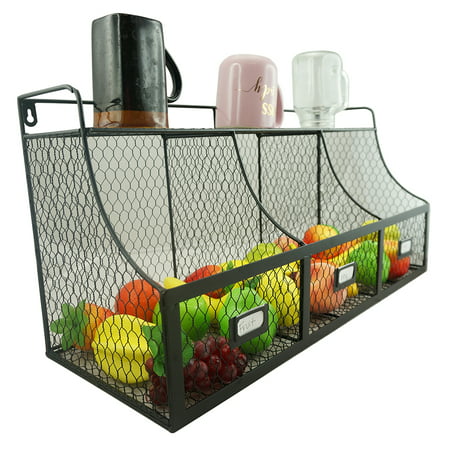 3 Compartment Wall Mount Metal Storage Basket Large ...