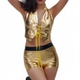thumbnail image 6 of PIMSSY Women Shorts Solid Color Shiny Leather Stage Performance Sexy Hot Pants Gold Embossed Leather High Waist Shorts Holiday Bottoms, 6 of 8