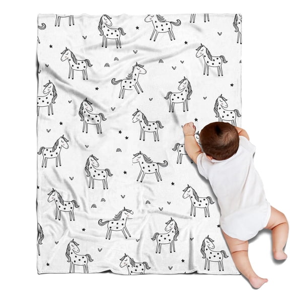 Black and White Unicorn Blanket,Comfortable Soft Flannel Throw Blanket,All Season,Warm Lightweight Blankets for Sofa Bed Couch Living Room Chair,30"x40"