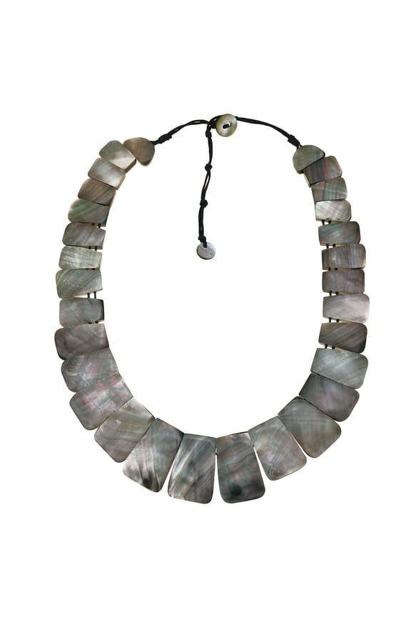 Midnight Ocean Black Lip Shell Rectangles Graduated Neckline Necklace