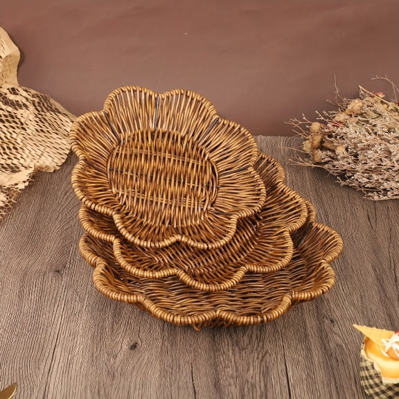 3pcs Handwoven Rattan Storage Baskets Set, Square Woven Organizer Trays for Living Room Bedroom Shelf, Decorative Basket for Home Storage, Serving, Picnic and Gift Use