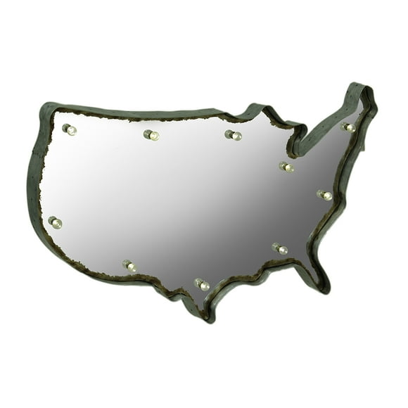 Rustic US Map Marquee Light-Up Framed Mirrored Wall Hanging