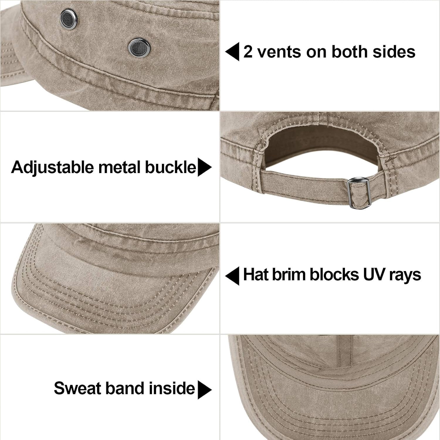 DOVACKA 3 Pieces Cadet Army Cotton Caps Washed Military for Flat Top Caps Adjustable Military Style Hat Unisex