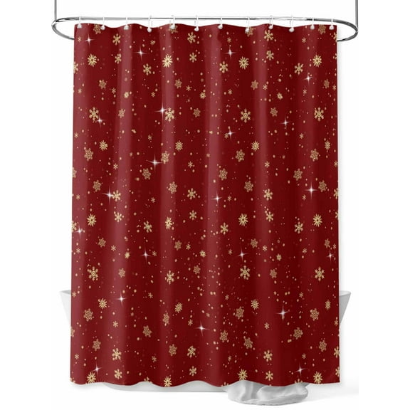Red Christmas Extra Long Shower Curtain Set, Waterproof Shower Curtains for Bathroom, Yellow Snowflake Xmas Washable Fabric Cloth Bath Curtain for Bathtub Decoration with Hooks 72x96 Inches