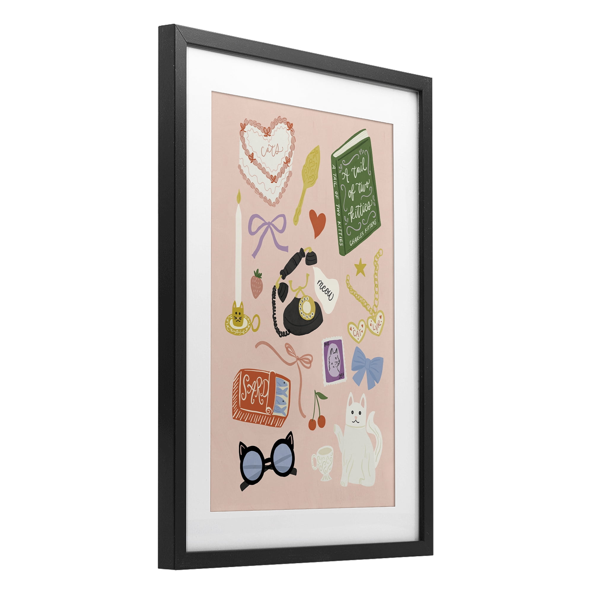 Stupell Industries Vintage Cat Lover Trinkets Black Framed Print Under Glass, design by Amanda Houston