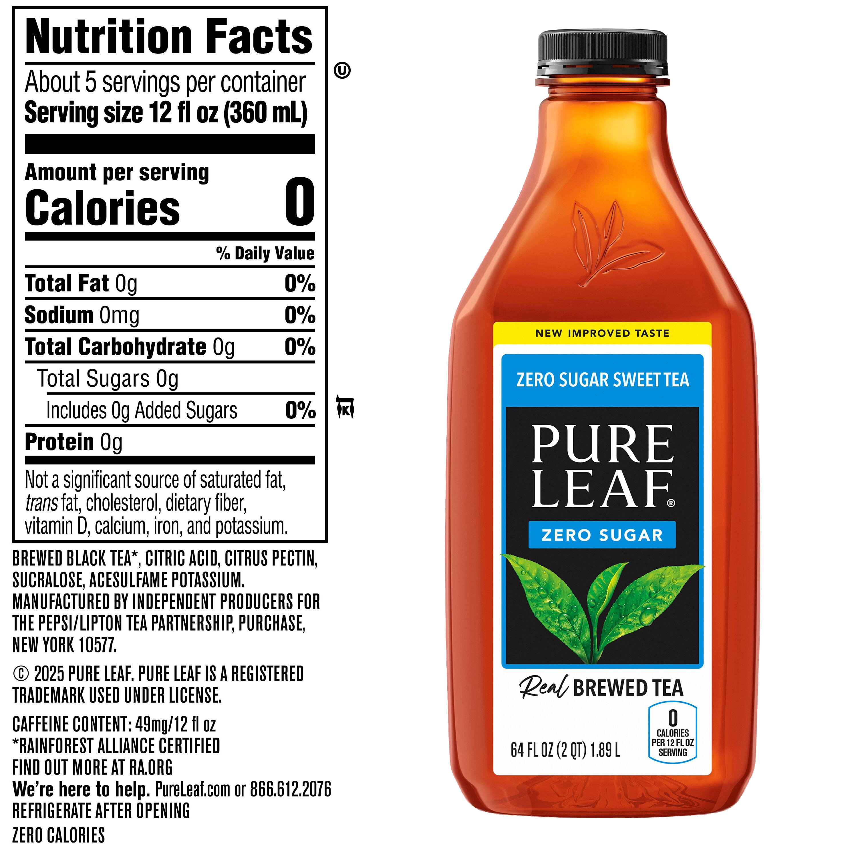 (3 pack) Pure Leaf Zero Sugar Real Brewed Tea Sweet 64 Fl Oz