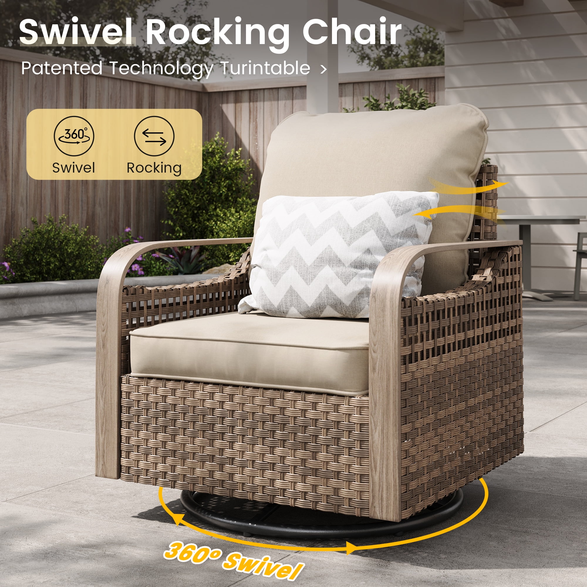 ELPOSUN 5-Seat Outdoor Patio Furniture Set - Modular Wicker Sectional Sofa with Swivel Chairs & Thickened Cushions for Garden, Porch, Yard, and Poolside