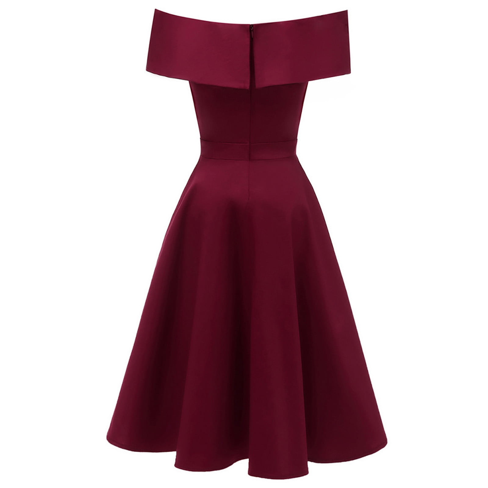 Hvot&aat Elegant Off the Shoulder Cocktail Dress for Women High Waisted A-Line Vintage 1950s Swing Party Midi Dresses
