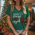 thumbnail image 2 of Women Christmas V Neck Shirts Funny Xmas Tree Graphic Short Sleeve Tee Tops Holiday Casual Trendy Relaxed Fit Blouses, 2 of 5