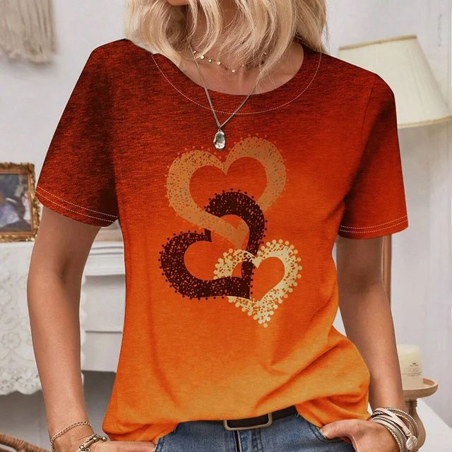 RWJDXD RWJDXD Ample et Confortable en Été 2024 T-Shirt à Manches Courtes Col Rond pour Femmes Motif Amour Haut T-Shirt Décontracté pour Femmes Mode Y2K Respirant Manches Courtes