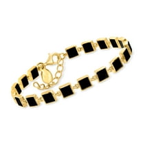 Ross-Simons Onyx Square-Link Bracelet in 18kt Gold Over Sterling, Women's, Adult